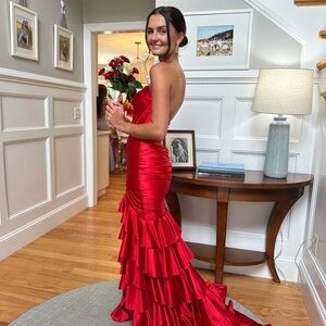 Sherri Hill prom Red Strapless Dress size 0 . Added a bustle to it . Wore once .